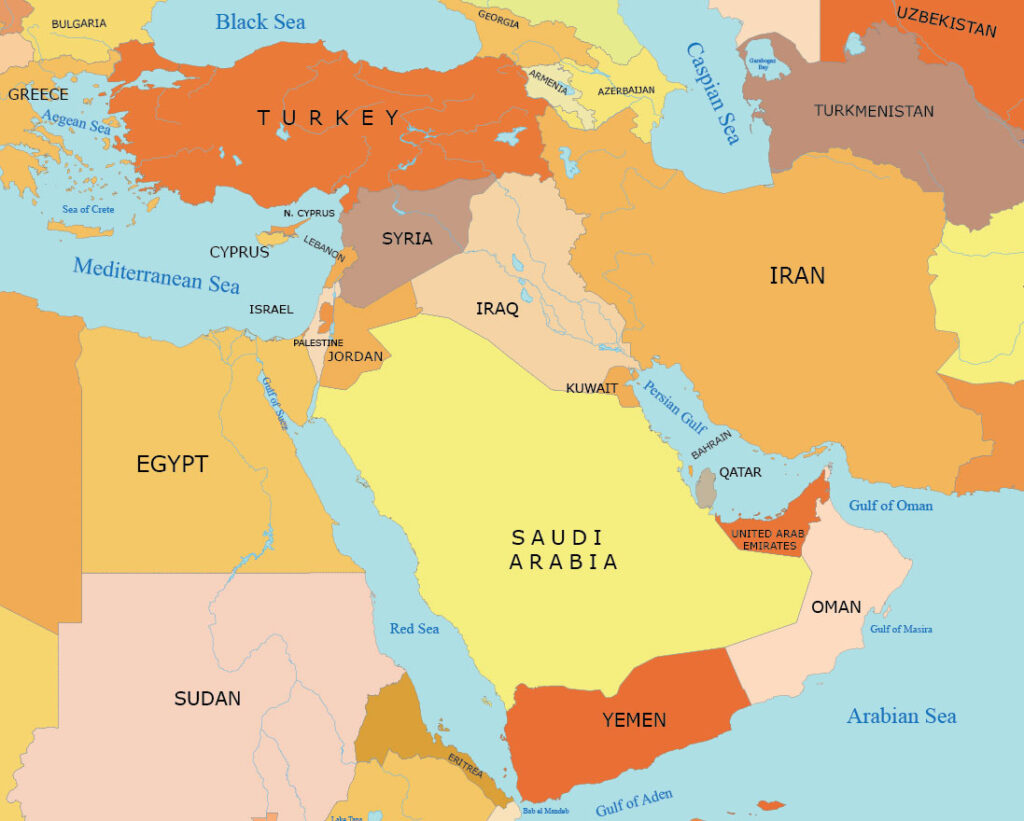 Middle East Country Map 1024x821